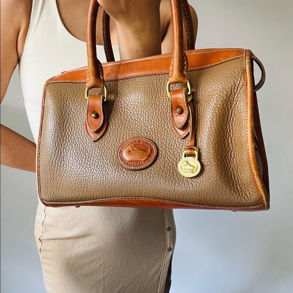Dooney & Bourke mini bowler/shoulder bag in Taupe/Penny leather